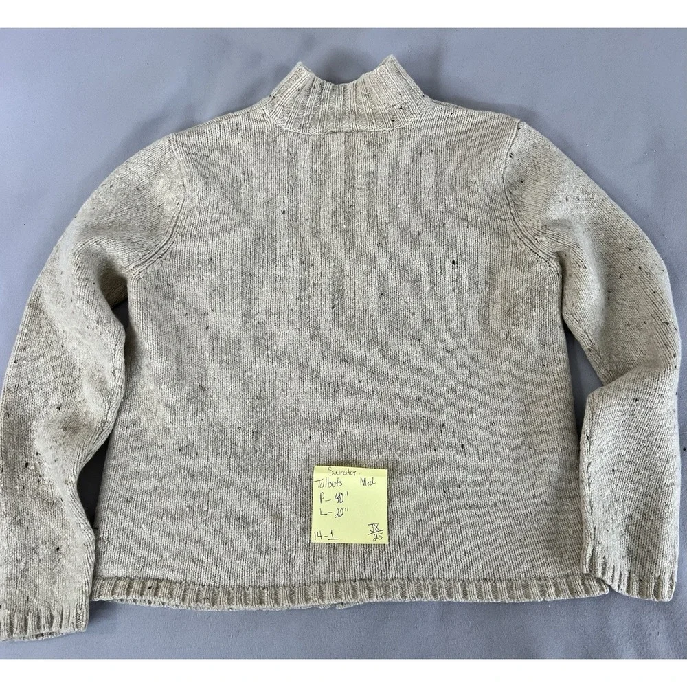 VTG Eddie Bauer 100% Wool Full Zip‎ Up Argyle Knit Sweater Sz Medium Beige Y2K